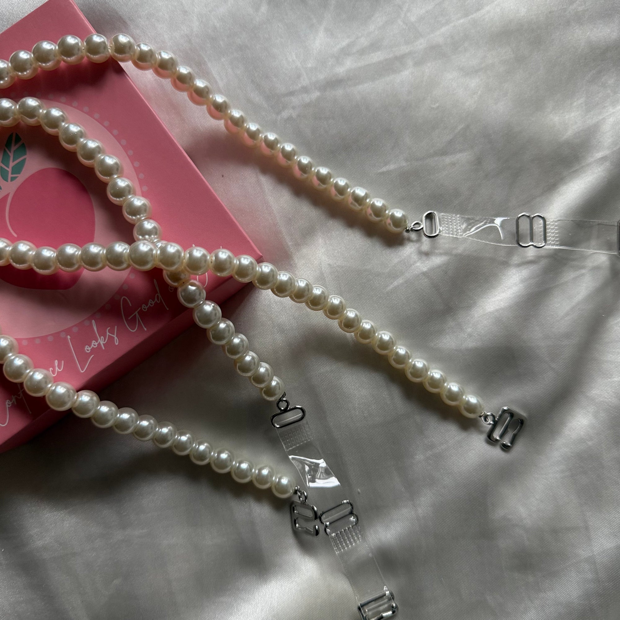 White Glass Pearl Bra Straps Pair