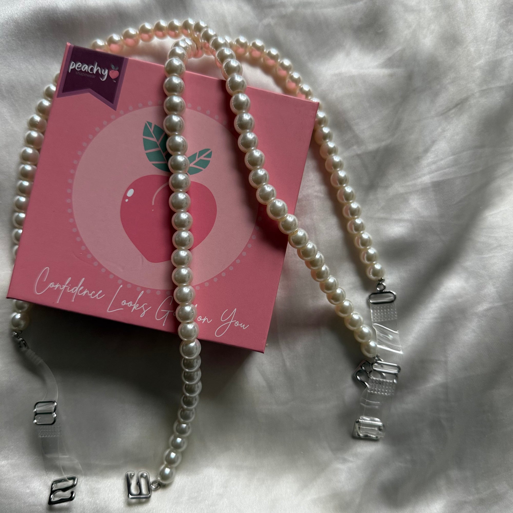 White Glass Pearl Bra Straps Pair