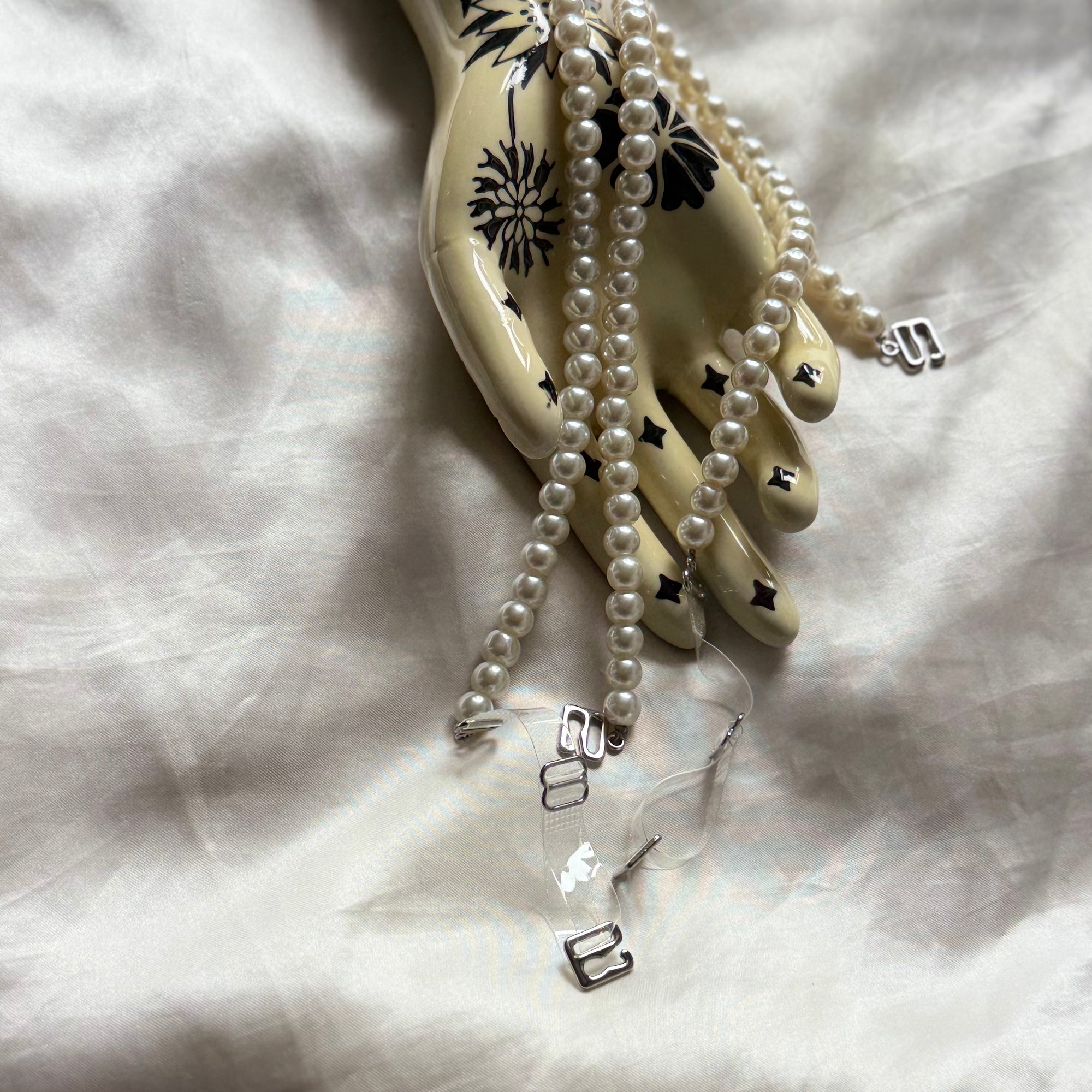 White Glass Pearl Bra Straps Pair