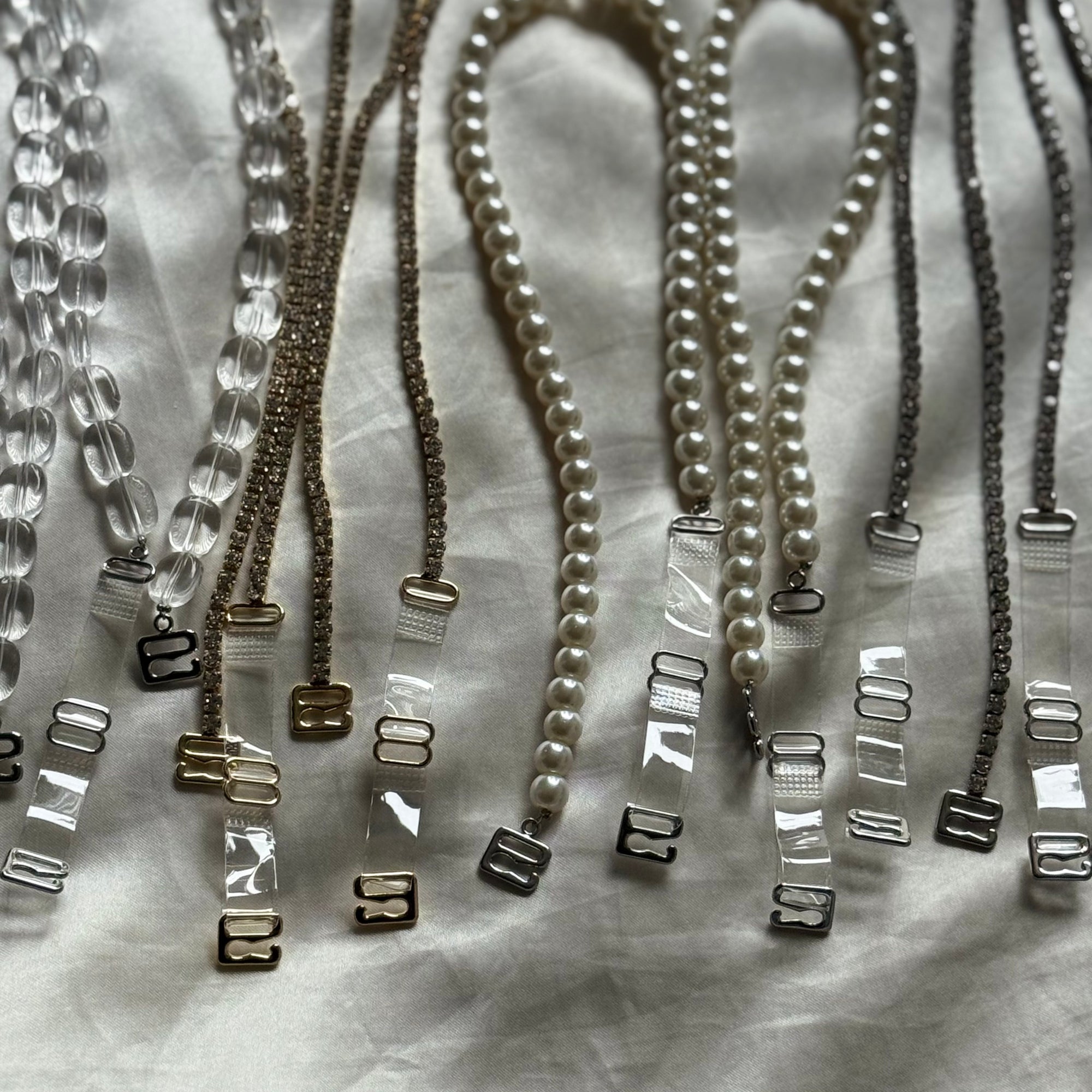 White Glass Pearl Bra Straps Pair