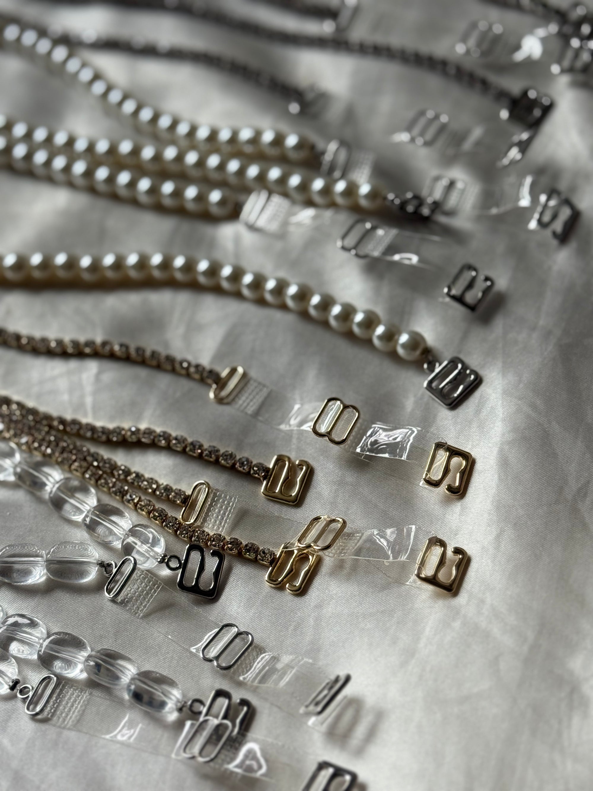 White Glass Pearl Bra Straps Pair