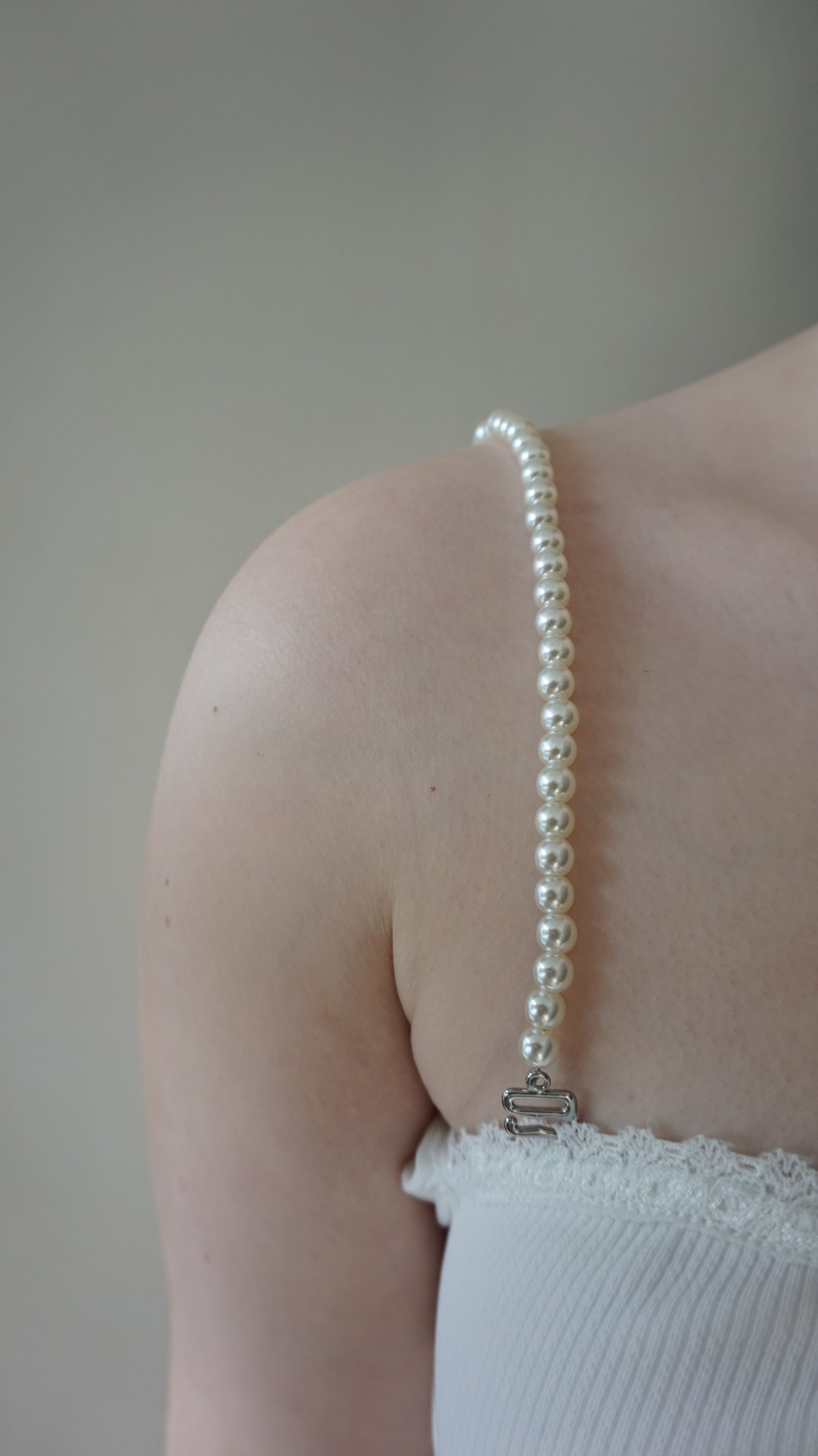 White Glass Pearl Bra Straps Pair