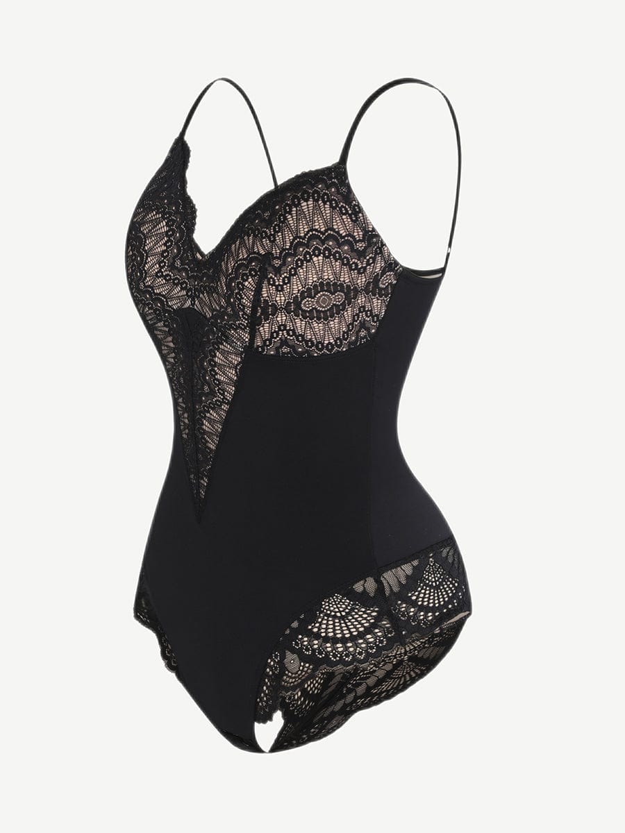Sexy Lace DeepV Neck Bodysuit Peachy Shapewear
