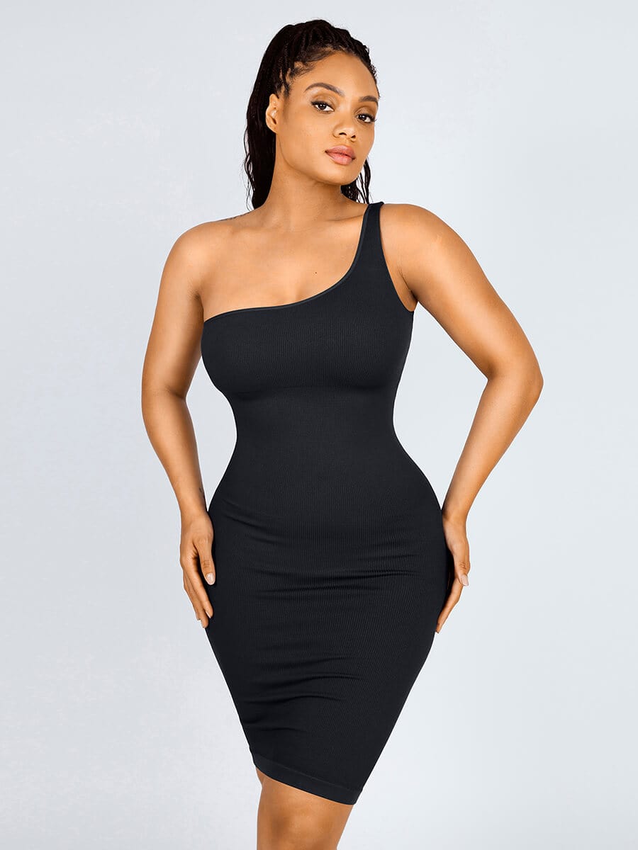 Wholesale Seamless One-Shoulder Waist Trimming Mini Shaper Dress