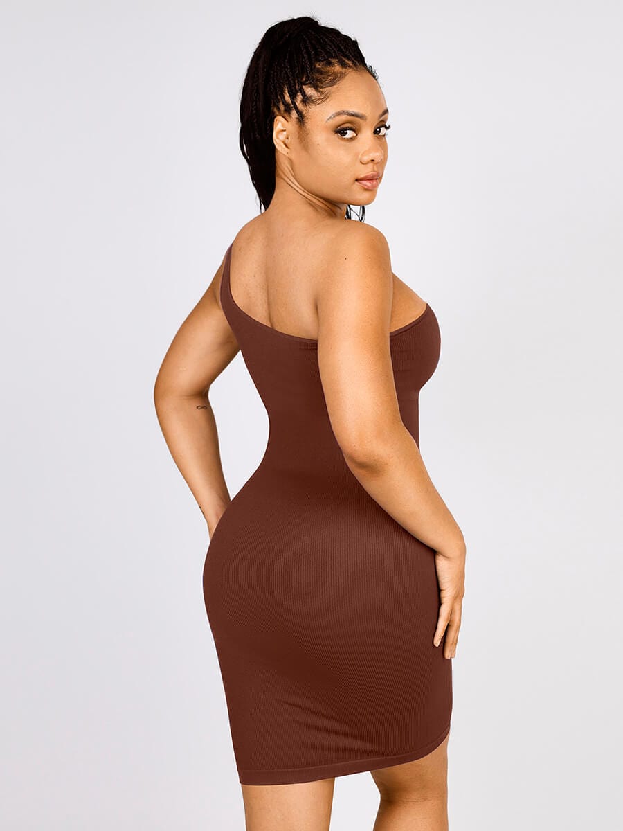 Wholesale Seamless One-Shoulder Waist Trimming Mini Shaper Dress