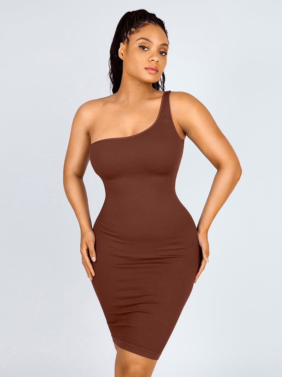 Wholesale Seamless One-Shoulder Waist Trimming Mini Shaper Dress