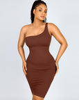 Wholesale Seamless One-Shoulder Waist Trimming Mini Shaper Dress