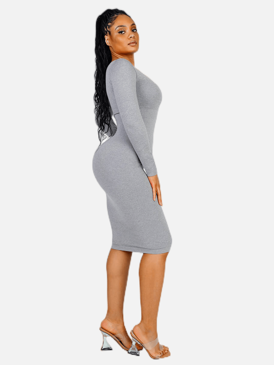 Snatching Square Neck Long Sleeve Shaping Dress Blue / XS/S Snatching Square Neck Long Sleeve Shaping Dress Blue / XS/S