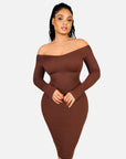 Wholesale Seamless V Neck Long Sleeve Outerwear Waist Trimming Dress
