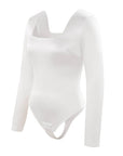 Wholesale Square Neck Long Sleeve Sleek Thong Bodysuit