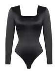 Wholesale Square Neck Long Sleeve Sleek Thong Bodysuit