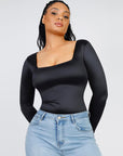 Wholesale Square Neck Long Sleeve Sleek Thong Bodysuit