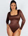 Wholesale Square Neck Long Sleeve Sleek Thong Bodysuit