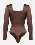 Wholesale Square Neck Long Sleeve Sleek Thong Bodysuit