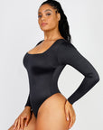 Wholesale Square Neck Long Sleeve Sleek Thong Bodysuit