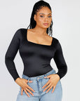 Wholesale Square Neck Long Sleeve Sleek Thong Bodysuit