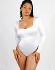 Wholesale Square Neck Long Sleeve Sleek Thong Bodysuit