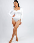 Wholesale Square Neck Long Sleeve Sleek Thong Bodysuit