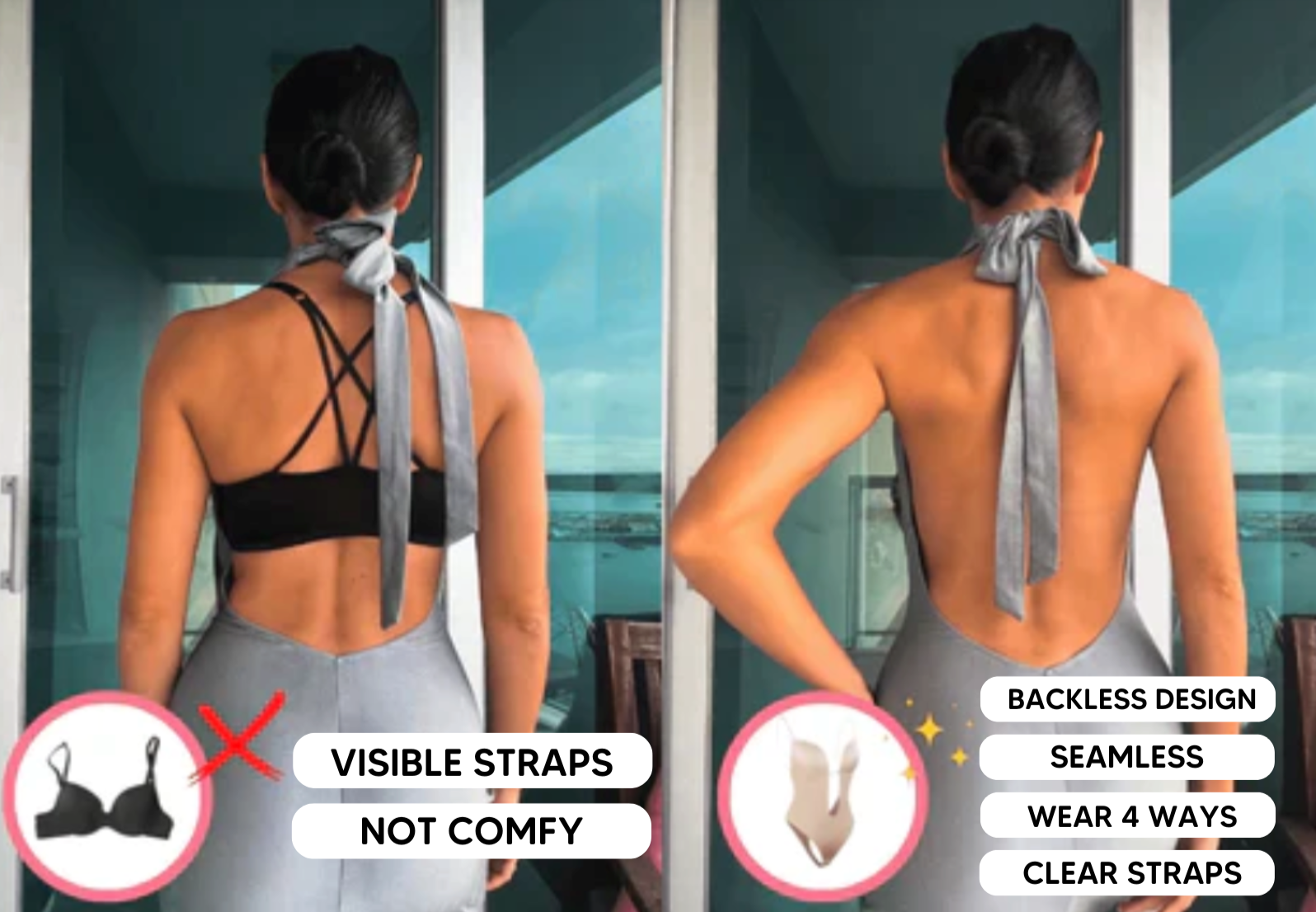 Backless Clear Strap Bodysuit Thong For Women Perfect For Low Back