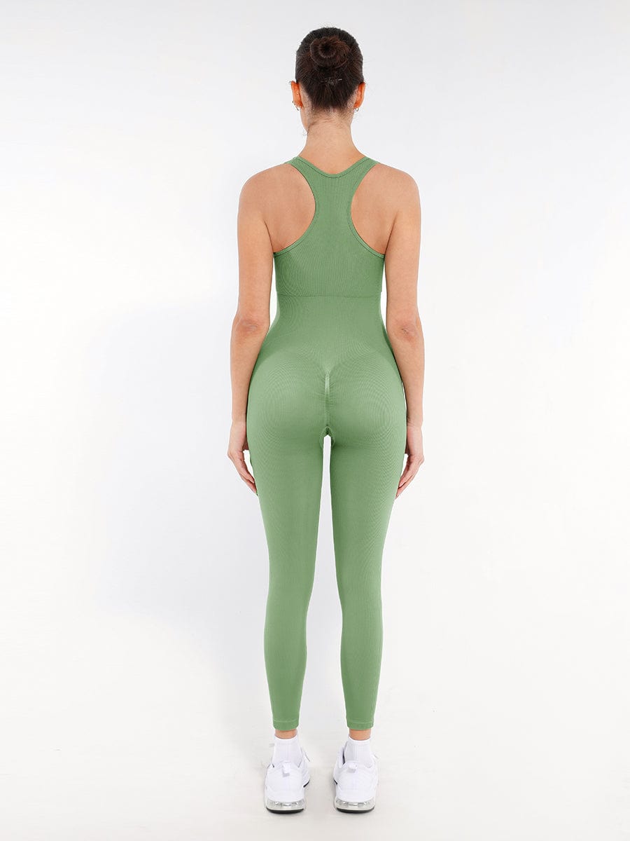 Seamless Zip Front Full-Length Racerback 2-in-1 Sport Shaping Jumpsuit