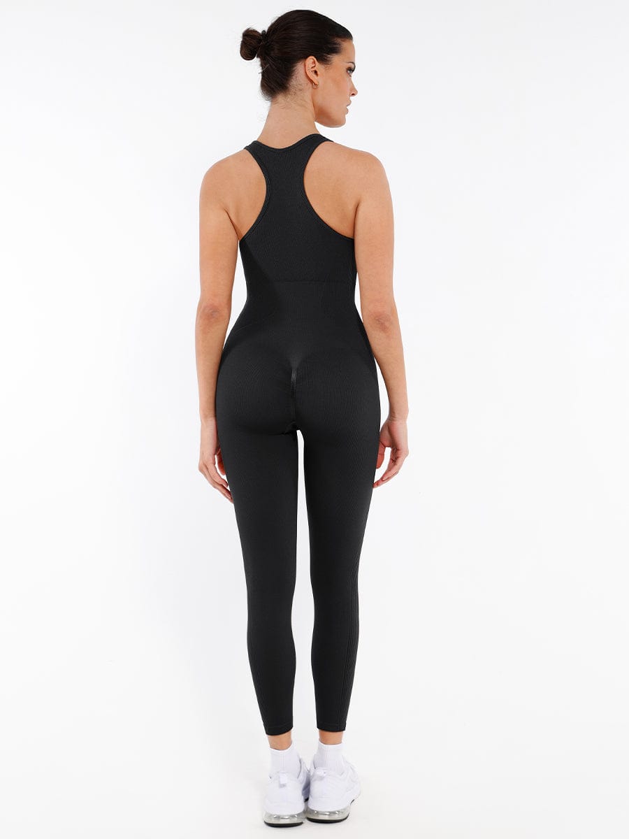 Seamless Zip Front Full-Length Racerback 2-in-1 Sport Shaping Jumpsuit