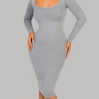 Snatching Square Neck Long Sleeve Shaping Dress