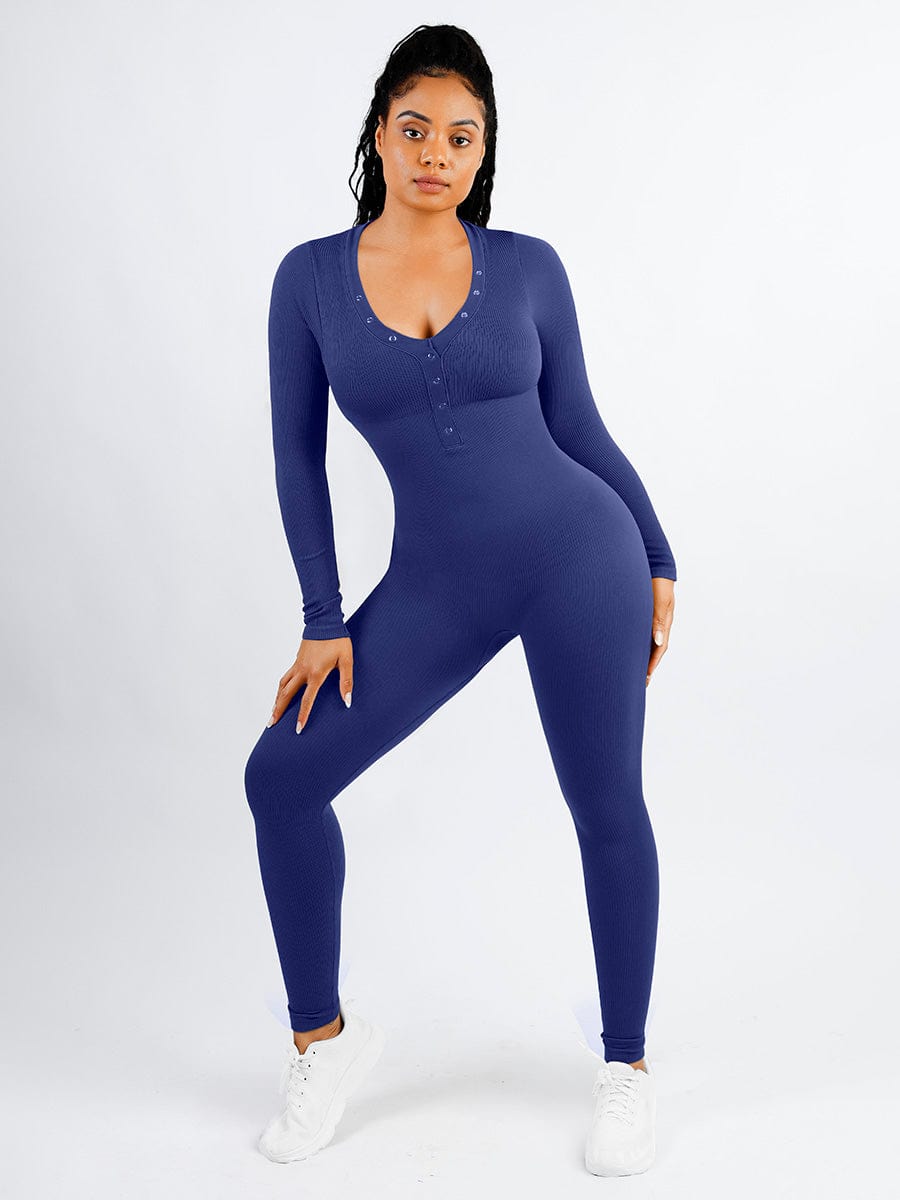 Wholesale Deep V-neck High Stretchy Seamless Tummy Control Jumpsuit