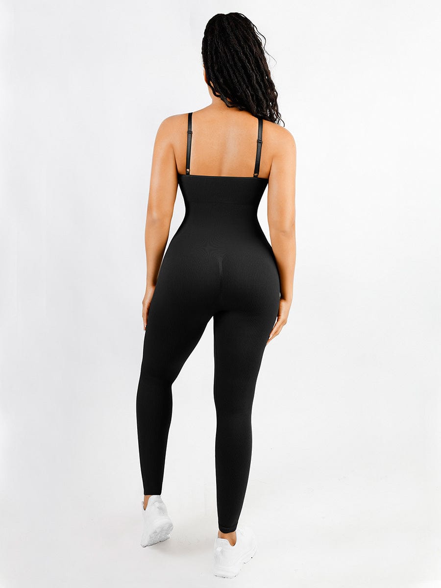 Wholesale High Stretchy Seamless Sling Tummy Control Jumpsuit Removable cup pads