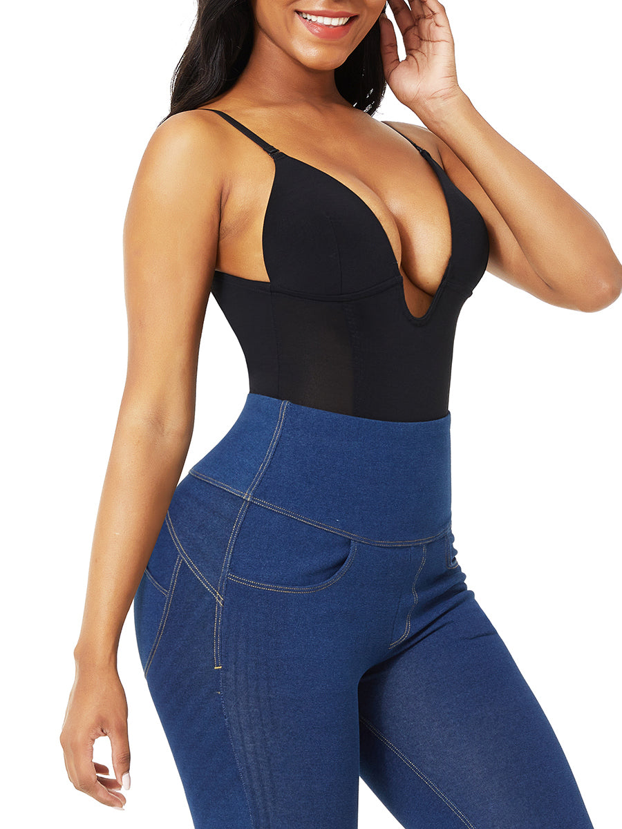 LowProfile Shapewear for Women Tummy Control Bodysuit Beauty Backwear Plus  Size Open Back Built In Bra Seamless Open Crotch Body Shaper Black XL