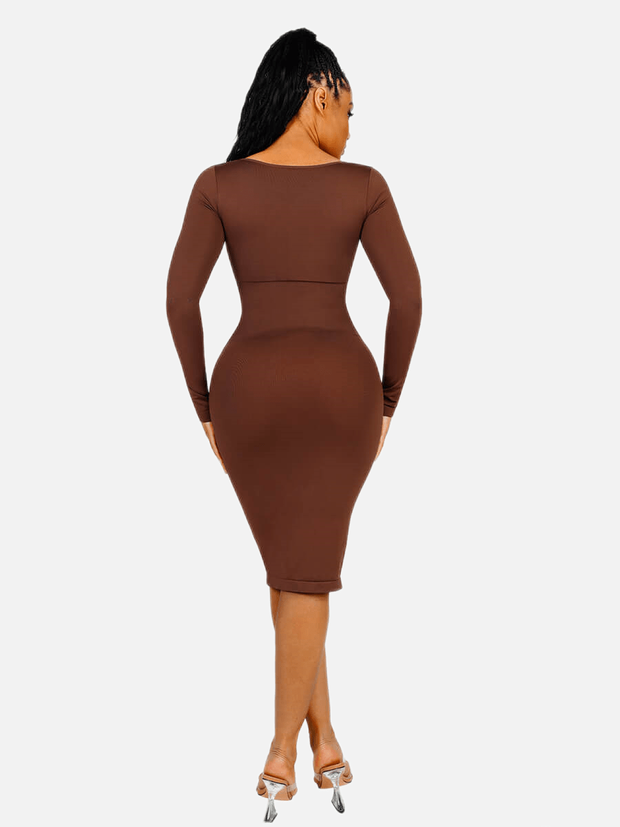 Snatching Square Neck Long Sleeve Shaping Dress Blue / XS/S Snatching Square Neck Long Sleeve Shaping Dress Blue / XS/S