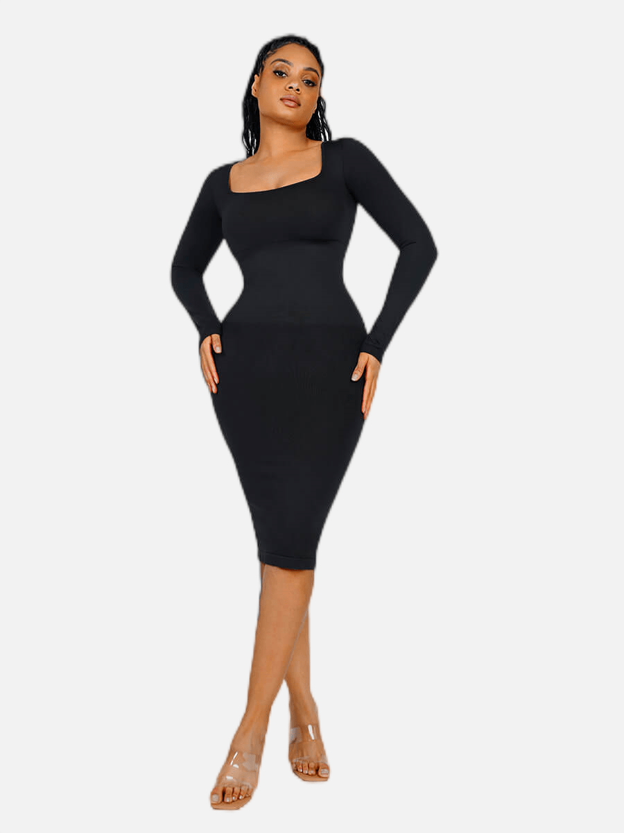 Snatching Square Neck Long Sleeve Shaping Dress Blue / XS/S Snatching Square Neck Long Sleeve Shaping Dress Blue / XS/S
