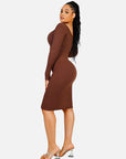 Wholesale Seamless V Neck Long Sleeve Outerwear Waist Trimming Dress