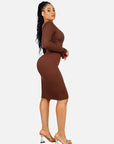 Wholesale Seamless V Neck Long Sleeve Outerwear Waist Trimming Dress