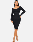 Wholesale Seamless V Neck Long Sleeve Outerwear Waist Trimming Dress