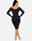 Wholesale Seamless V Neck Long Sleeve Outerwear Waist Trimming Dress
